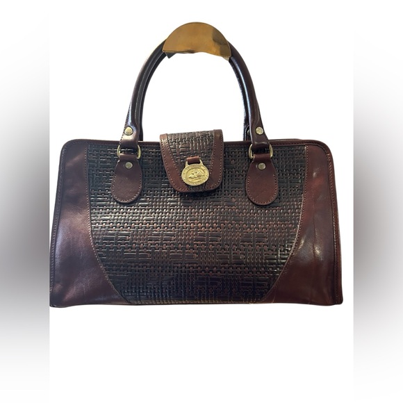 Brahmin Handbags - Brahmin Vintage brown leather satchel basket-woven texture. Crafted in the USA